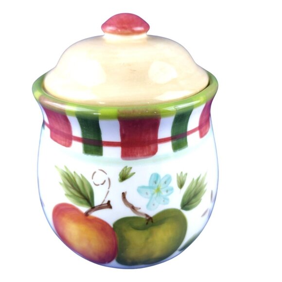 Candle Jar Apples Flowers Tee Time Imports LTD Lidded Fall Autumn Ceramic 4 Inch - Picture 1 of 8